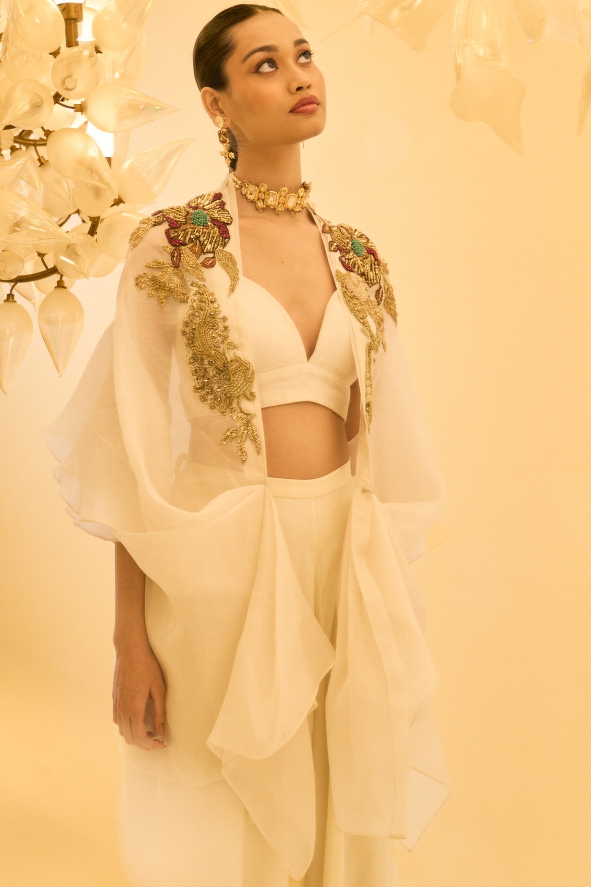 IVORY EMBROIDERED CAPE SET