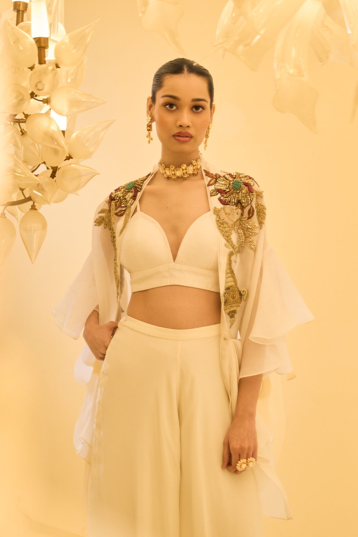 IVORY EMBROIDERED CAPE SET