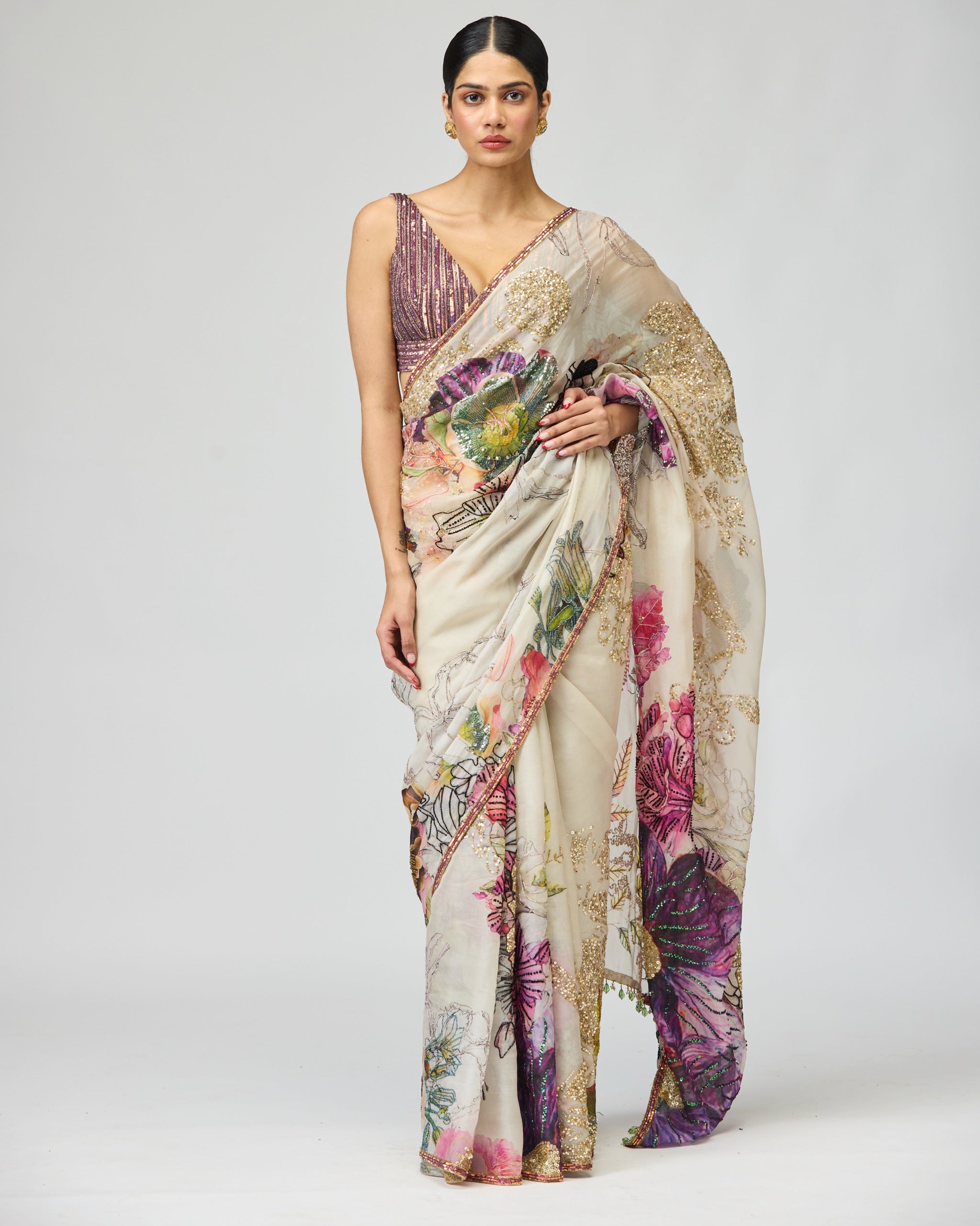 IVORY SILK ORGANZA SAREE SET