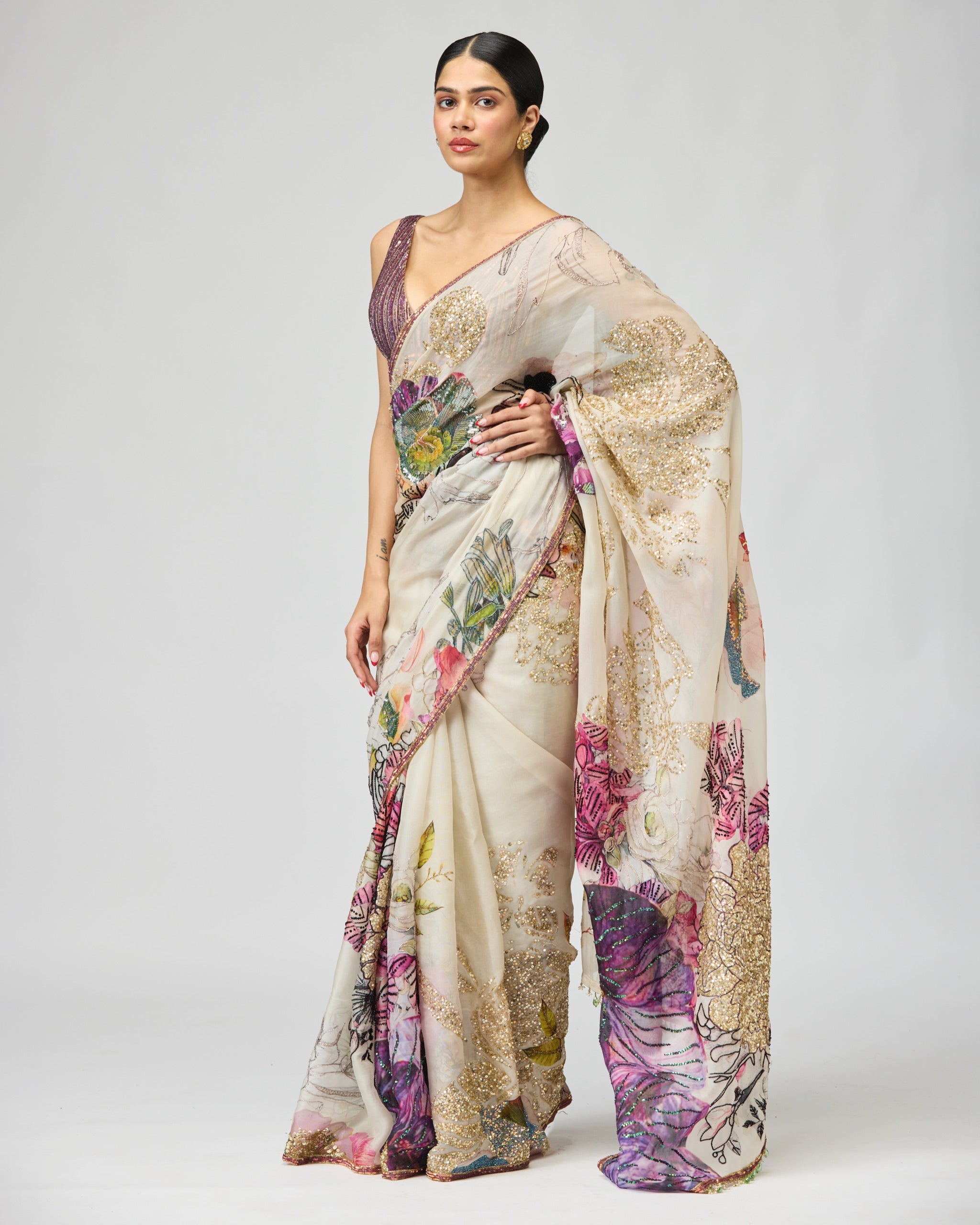 IVORY SILK ORGANZA SAREE SET