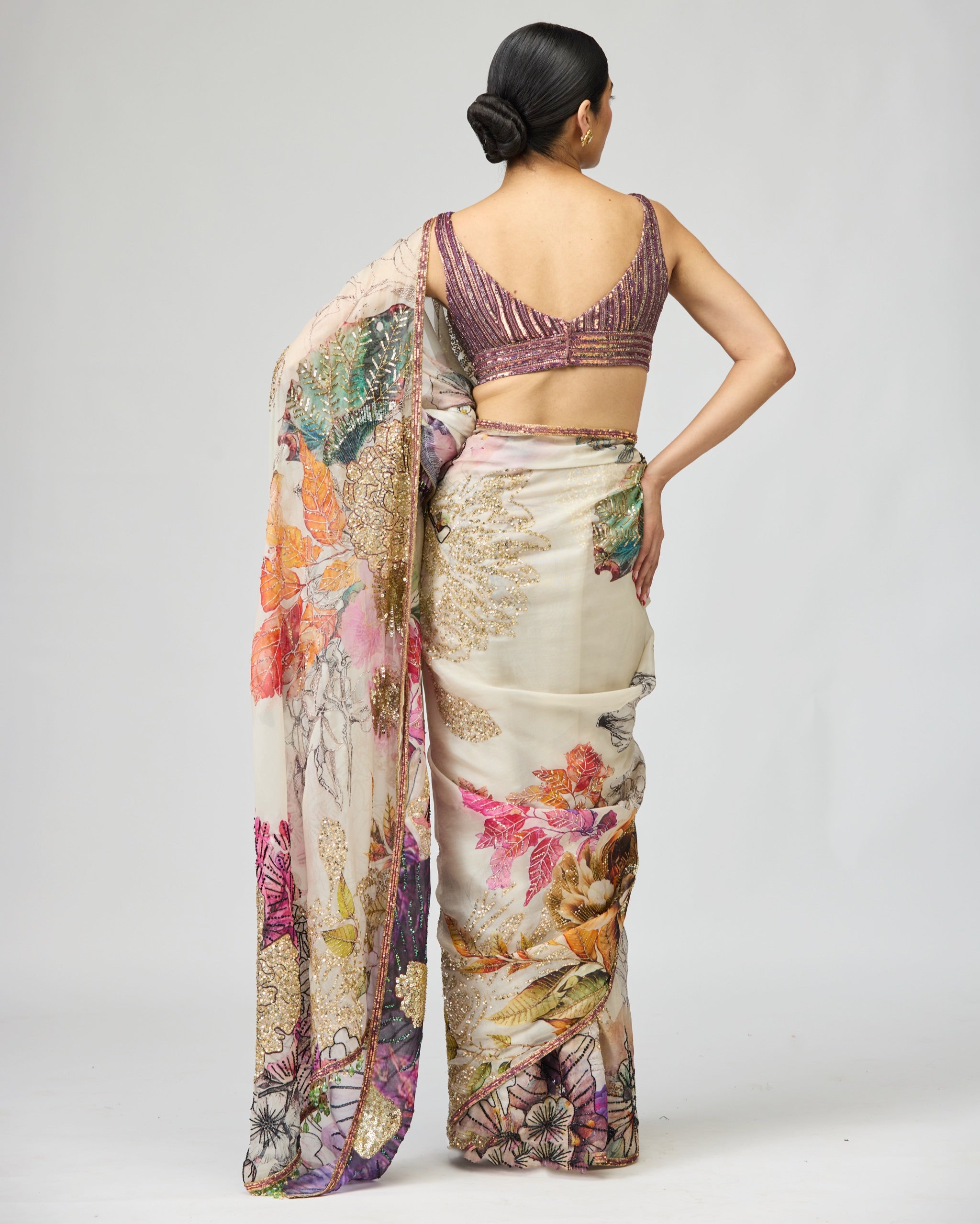 IVORY SILK ORGANZA SAREE SET