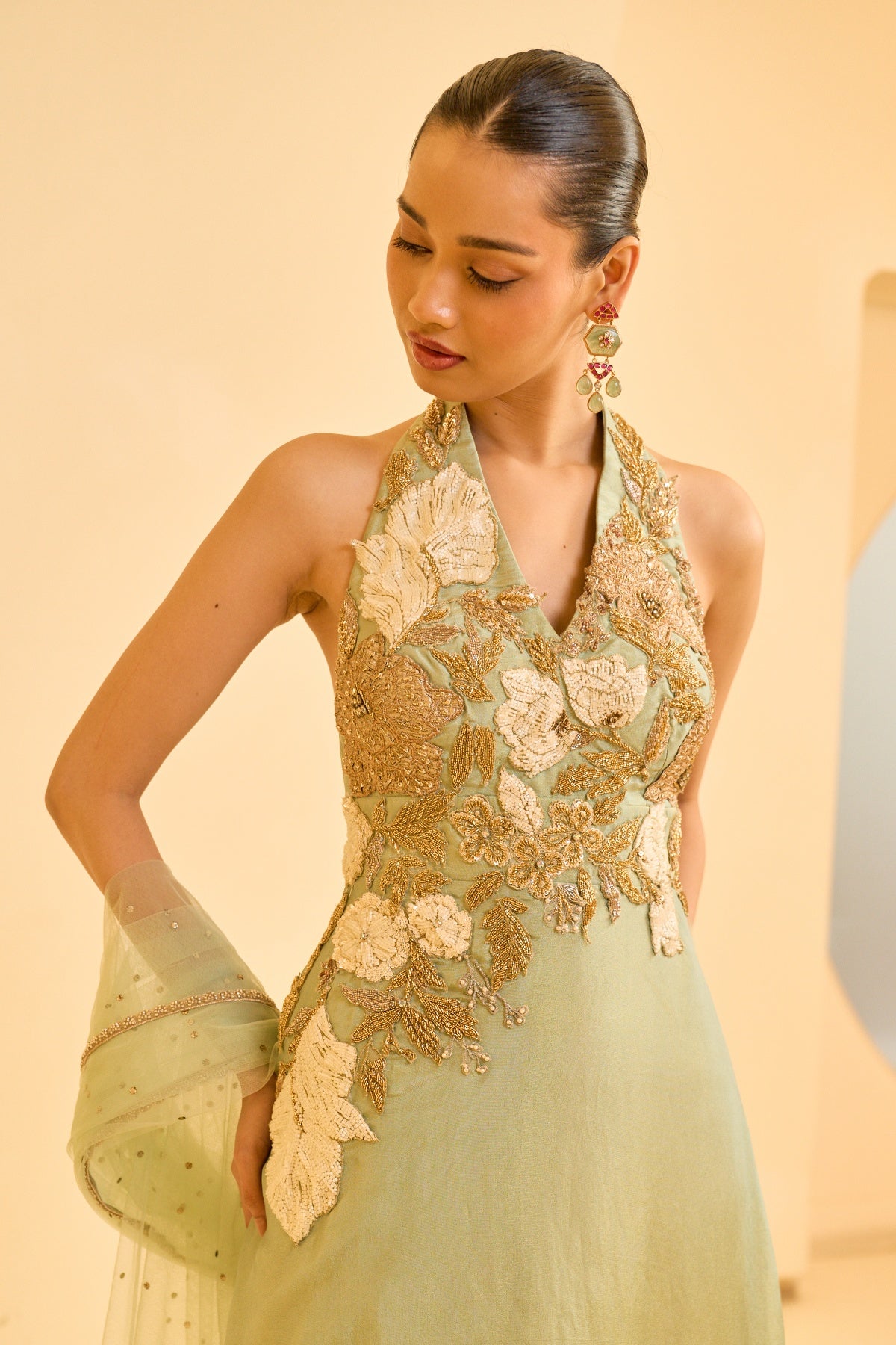 MINT GREEN EMBROIDERED KURTA SET