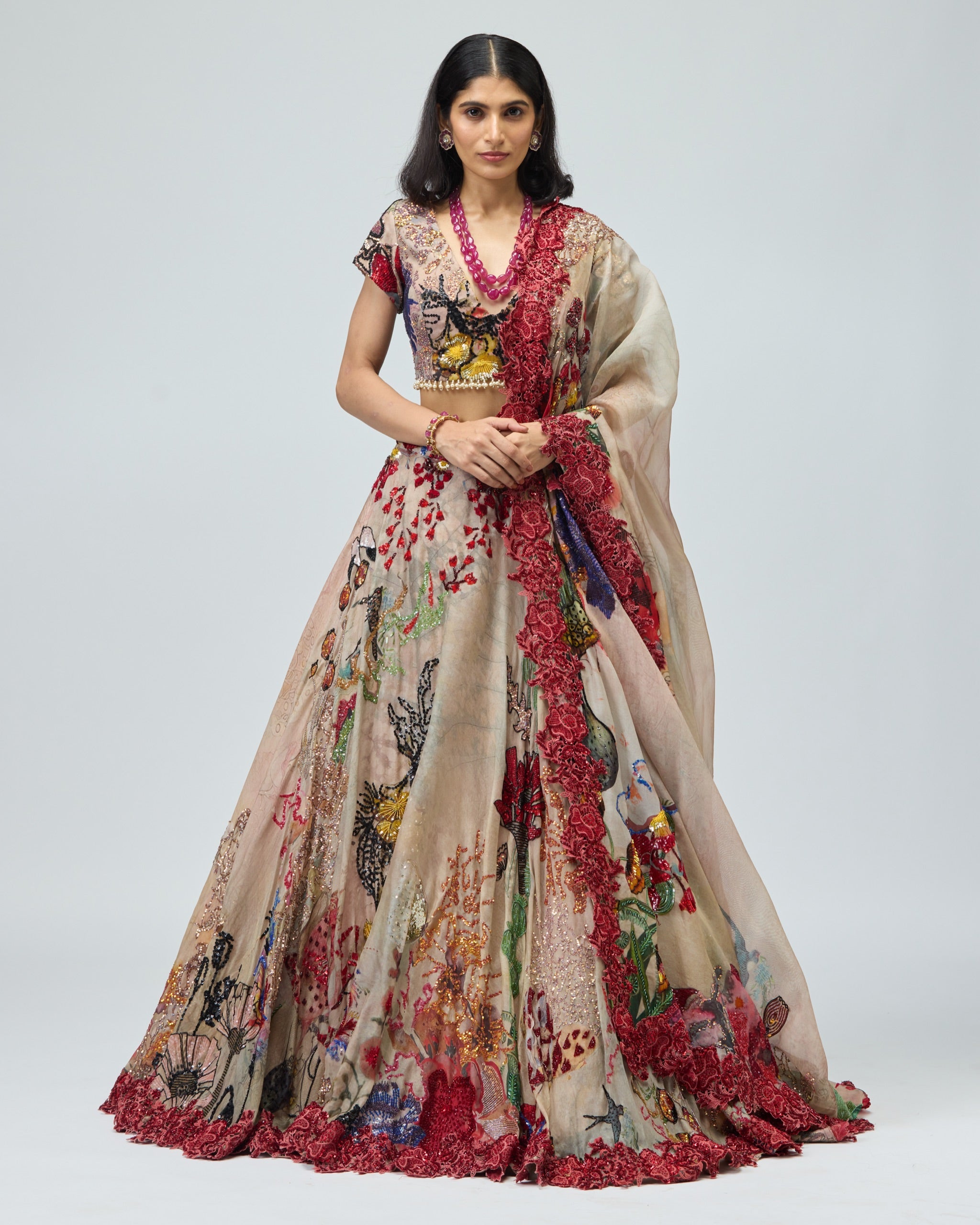 MULTI COLOR SILK ORGANZA LEHENGA SET
