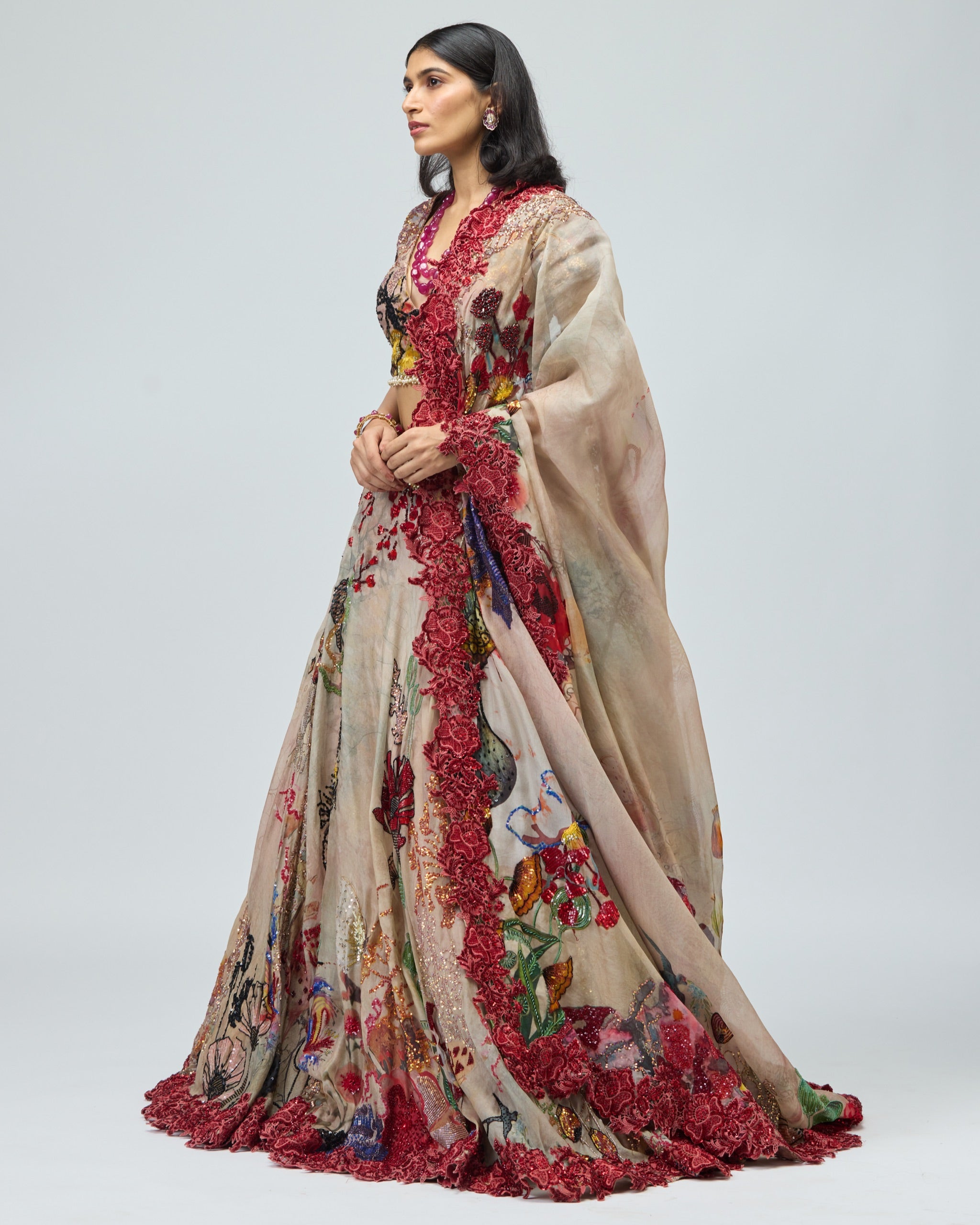 MULTI COLOR SILK ORGANZA LEHENGA SET