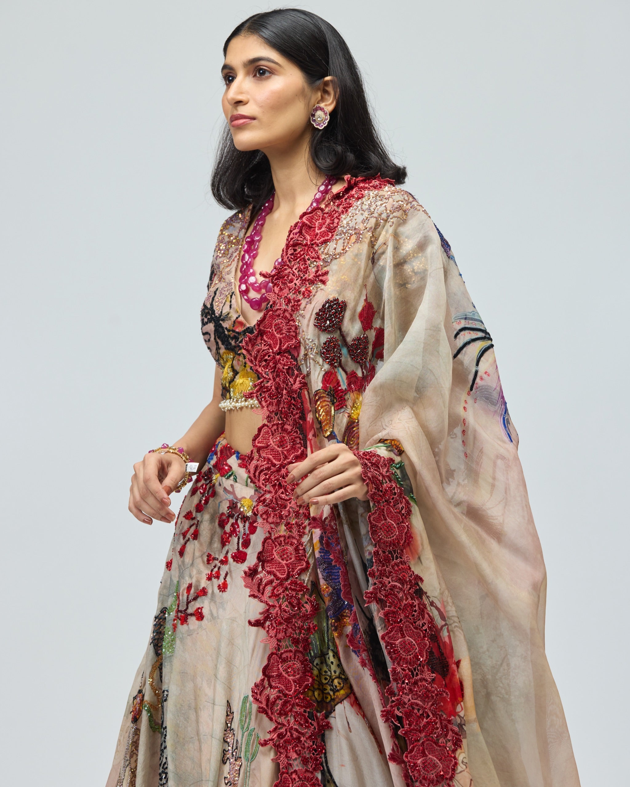 MULTI COLOR SILK ORGANZA LEHENGA SET