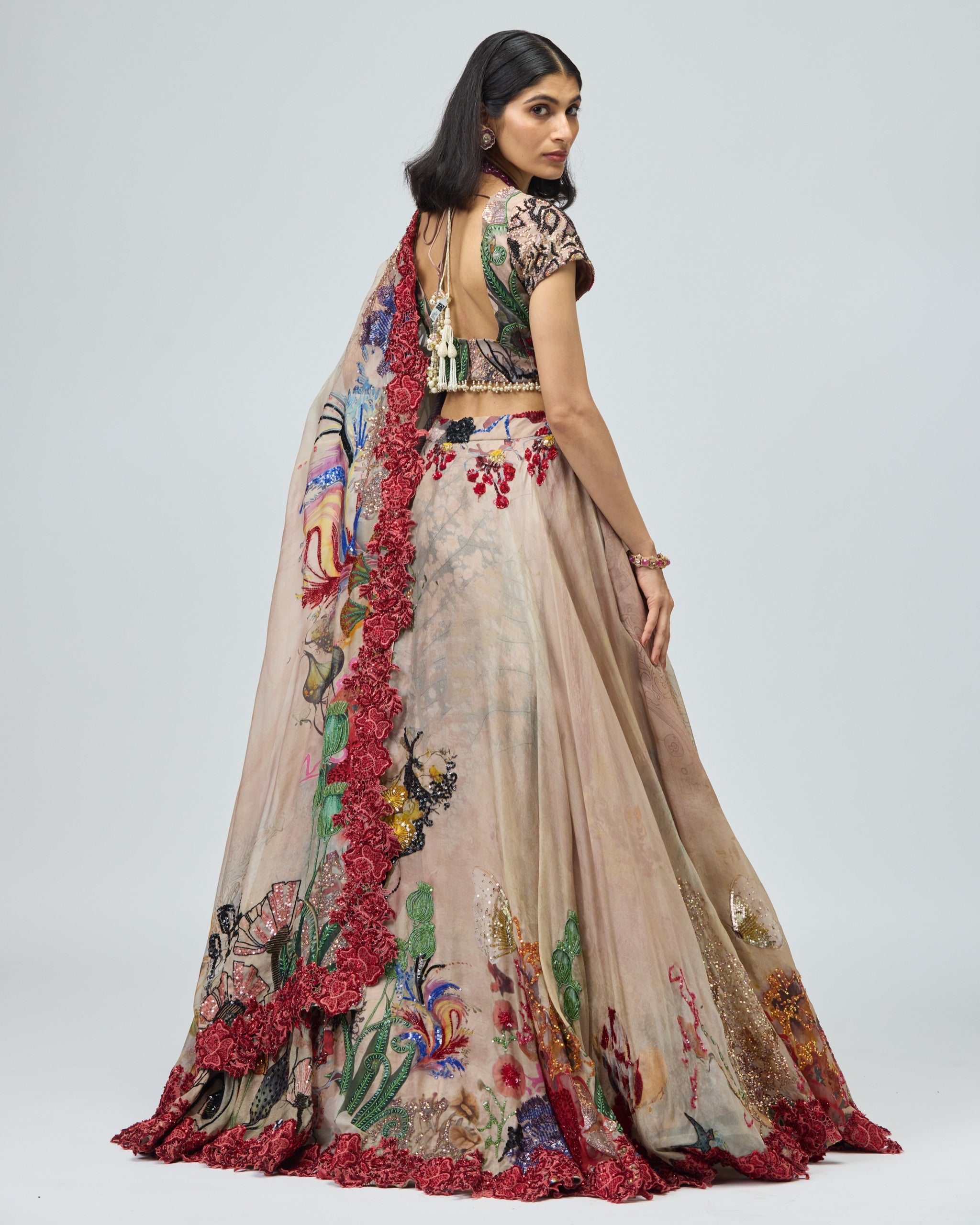MULTI COLOR SILK ORGANZA LEHENGA SET