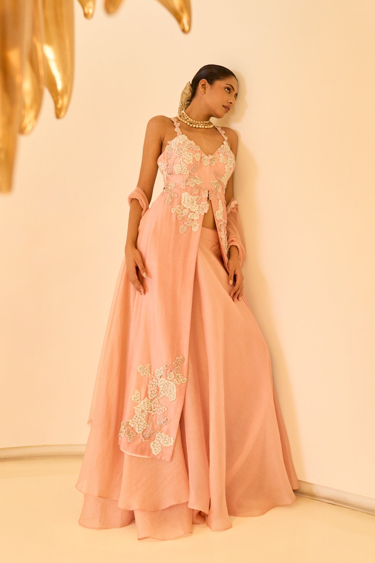 PEACH EMBROIDERED ANARKALI SET