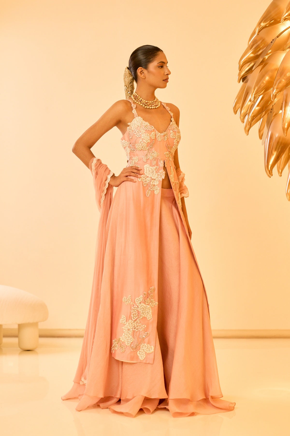 PEACH EMBROIDERED ANARKALI SET