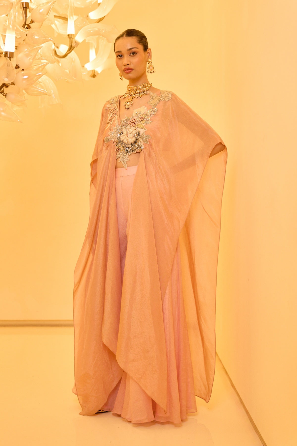 PEACH EMBROIDERED KAFTAN SET