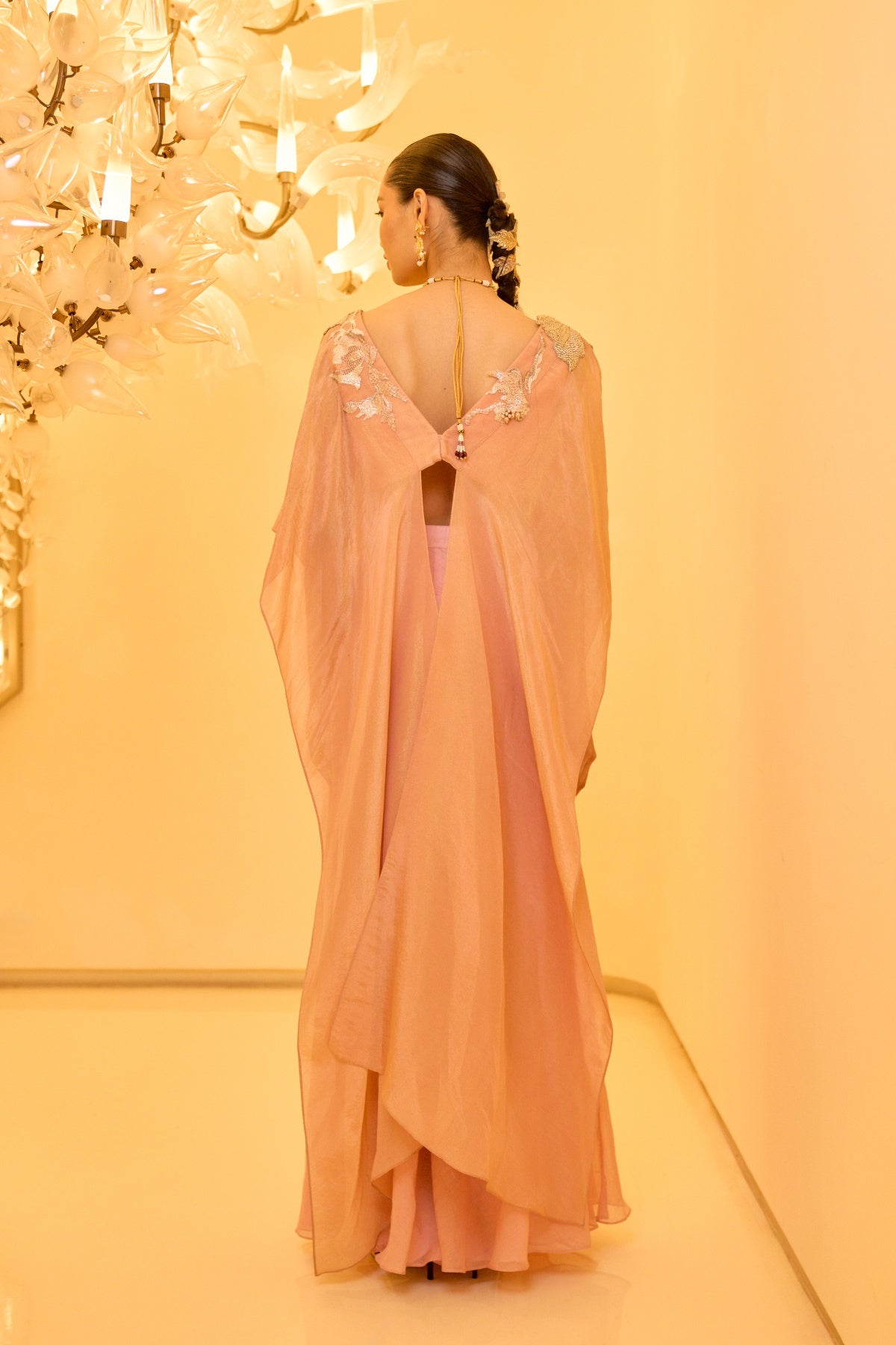 PEACH EMBROIDERED KAFTAN SET