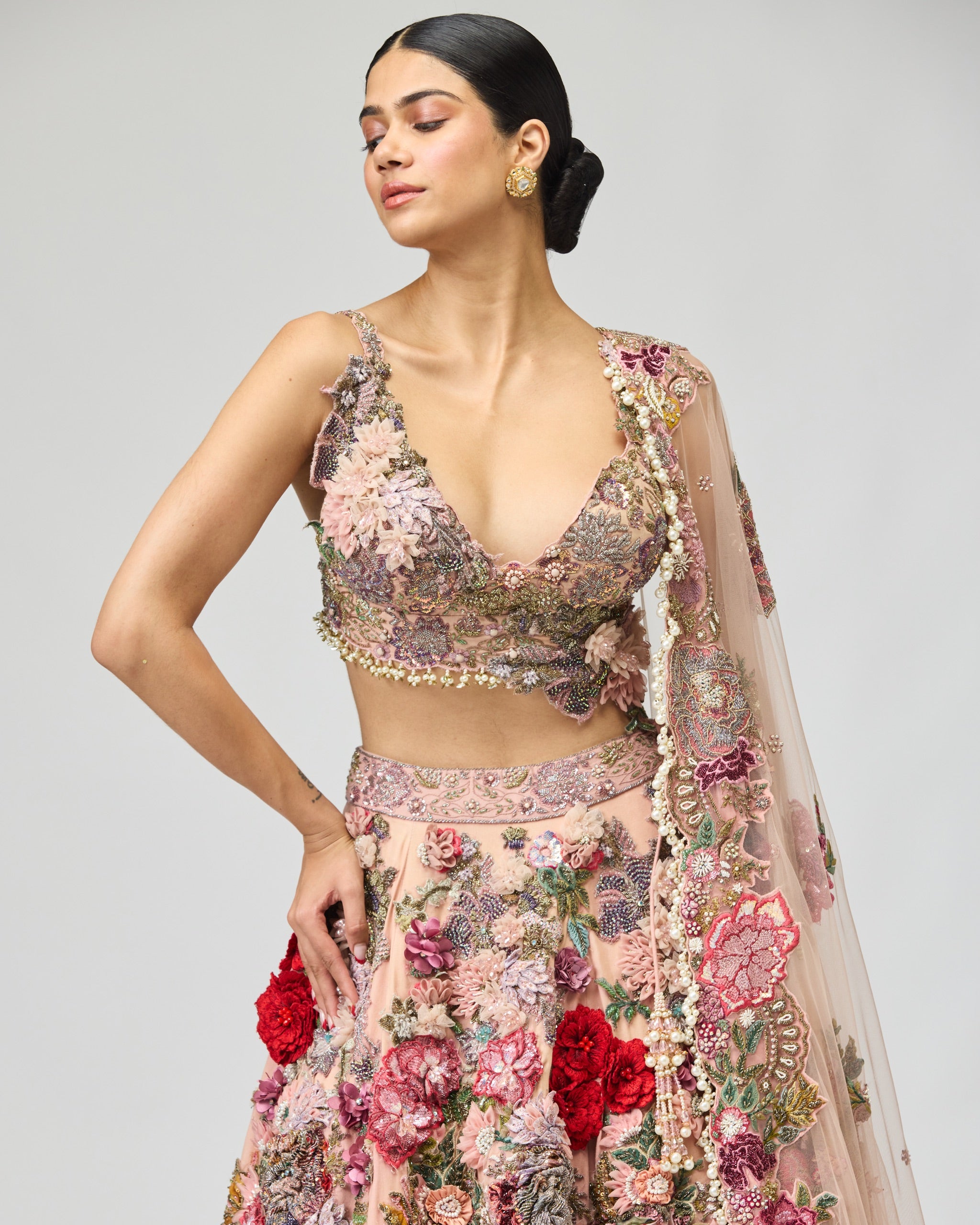 PINK FLORAL LEHENGA SET