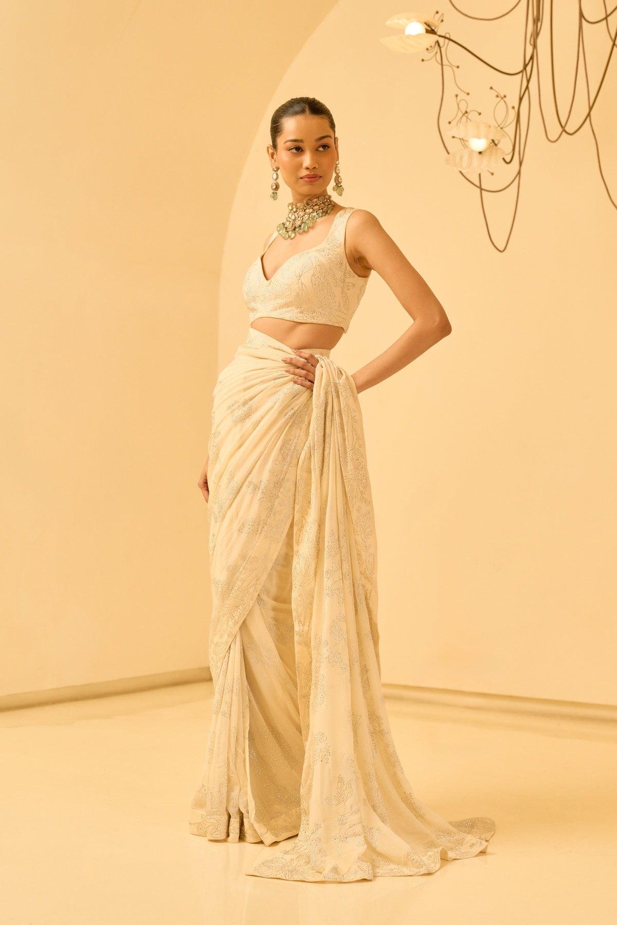 SHORASWIKI IVORY SAREE SET