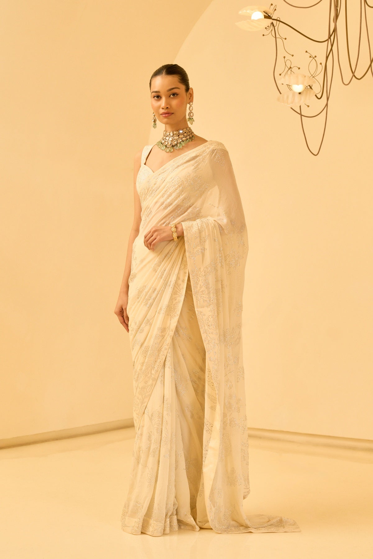 SHORASWIKI IVORY SAREE SET