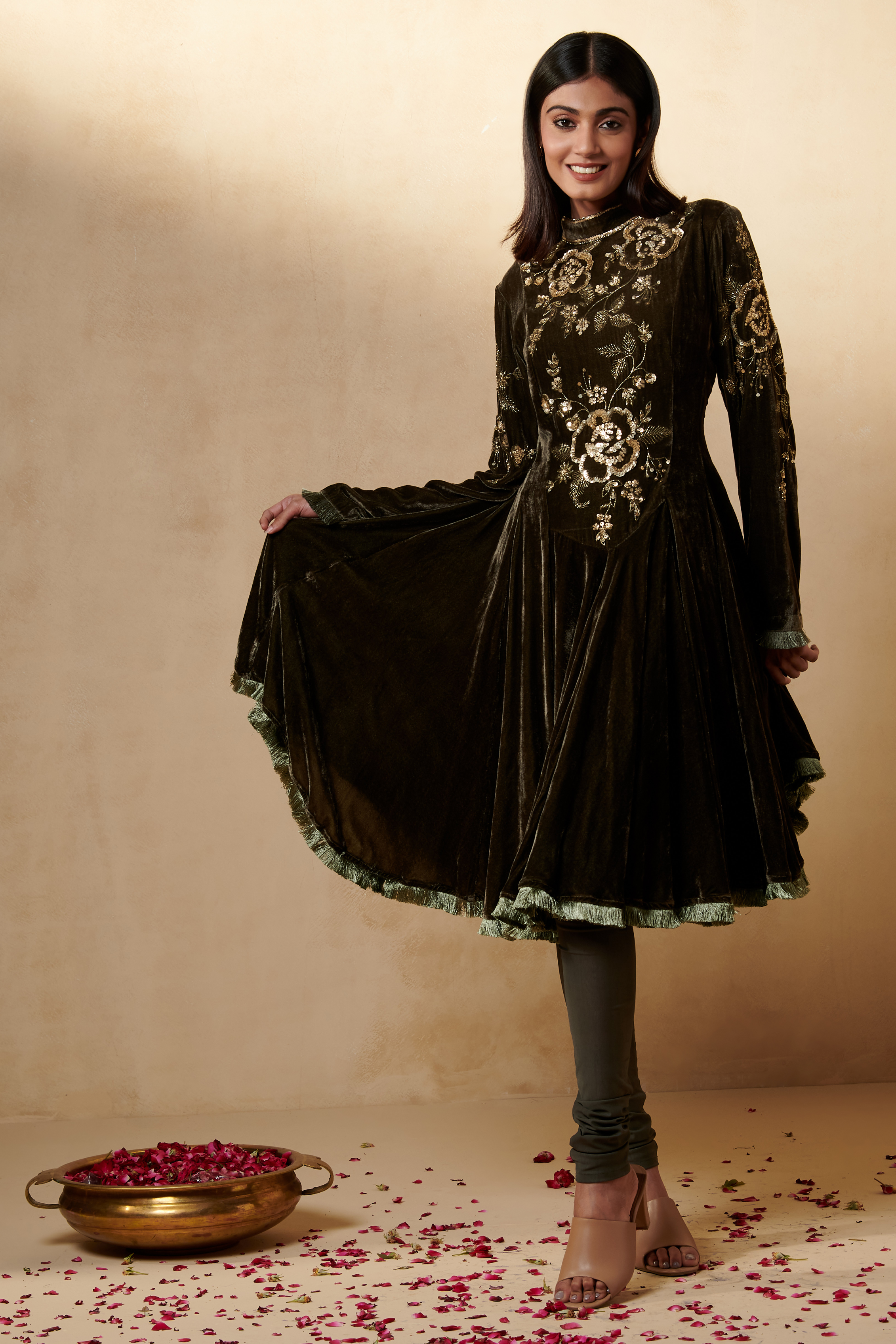 Green 2025 velvet anarkali