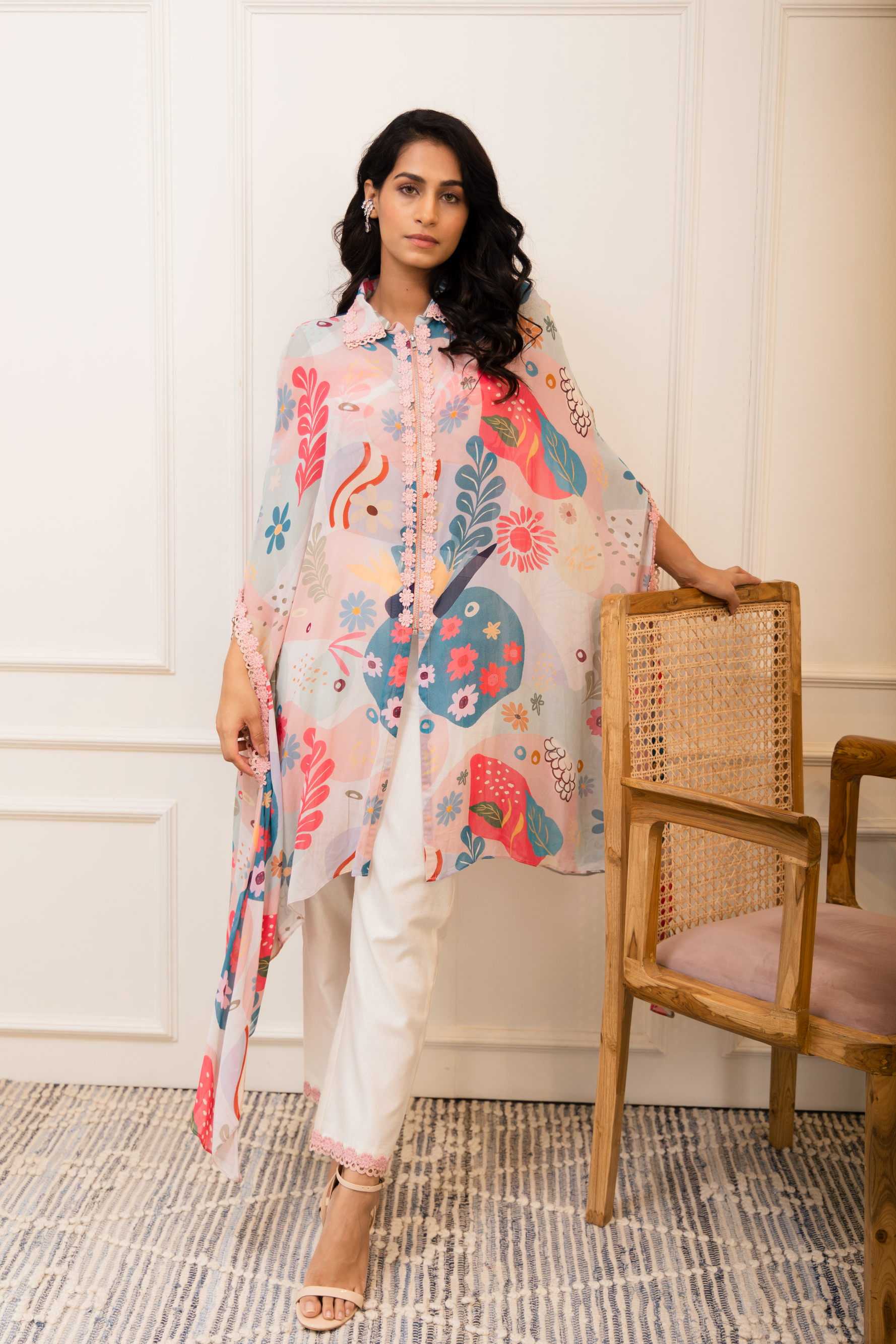 Amoeba Printed Zipper Tunic With Pants & Blouse