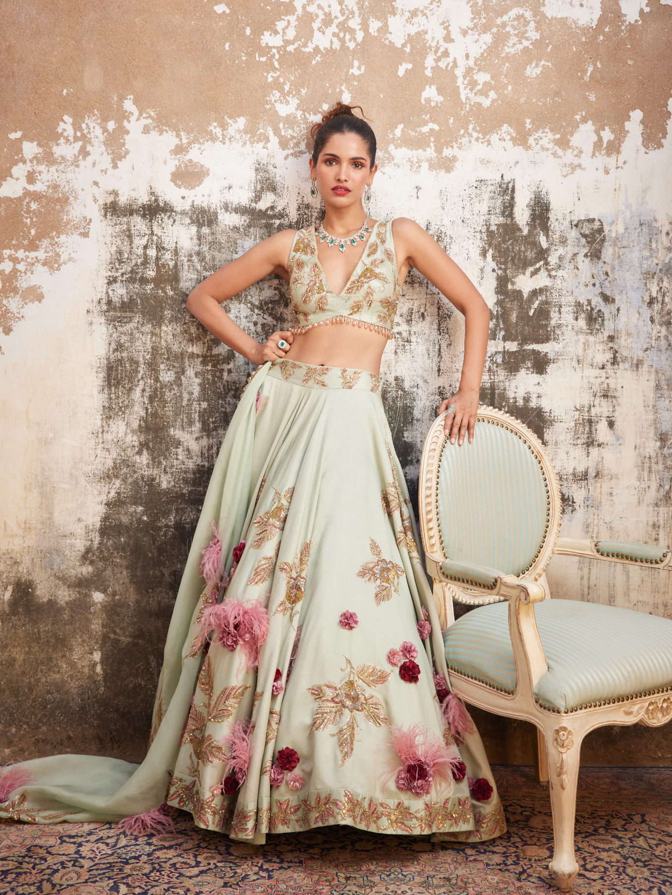 Golden and Cream colour combination lehenga choli | Black sequin crop top,  Saree blouses online, Embellished skirt