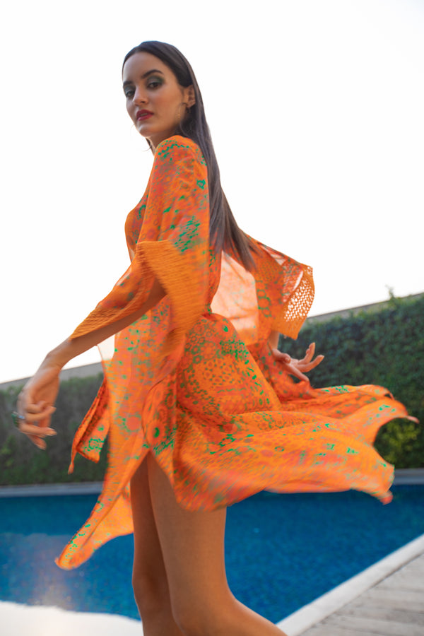 Tangerine Throw Print Kaftan