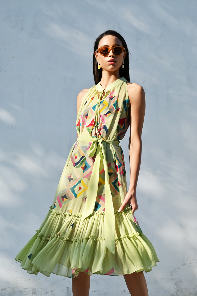 Color Blocking Tiered Dress