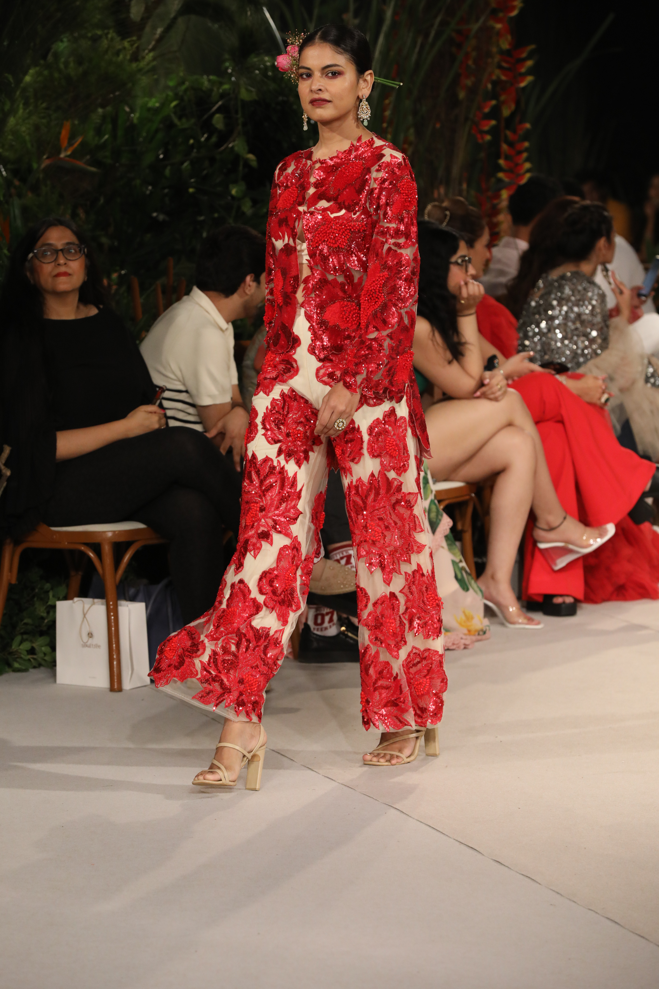 Red Embroidered Jacket And Trousers Set