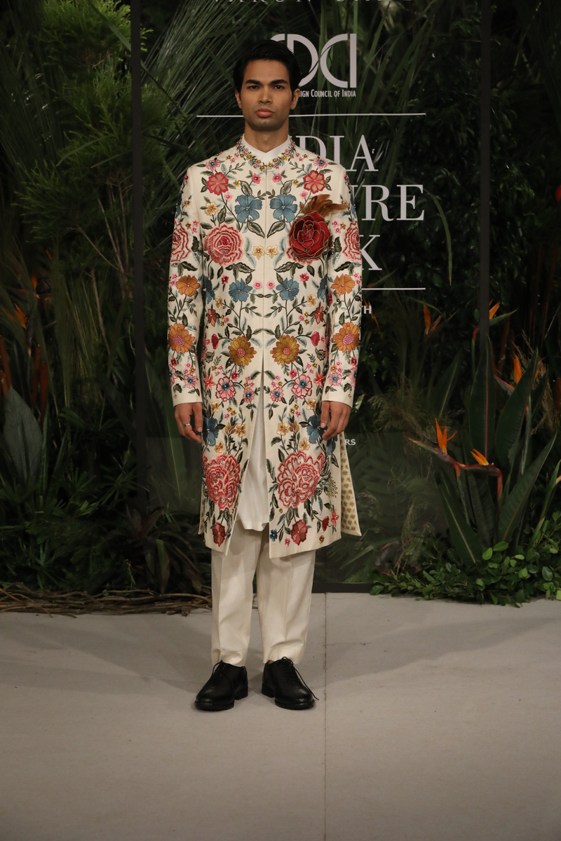 Ivory Embroidered Sherwani Set