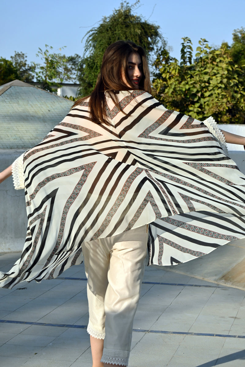 Stripe and Kilim Front Open Tunic and Trousers